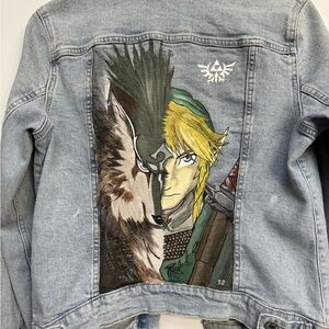 Light Blue Denim Jacket with custom Hand-Painted Fantasy Back Art